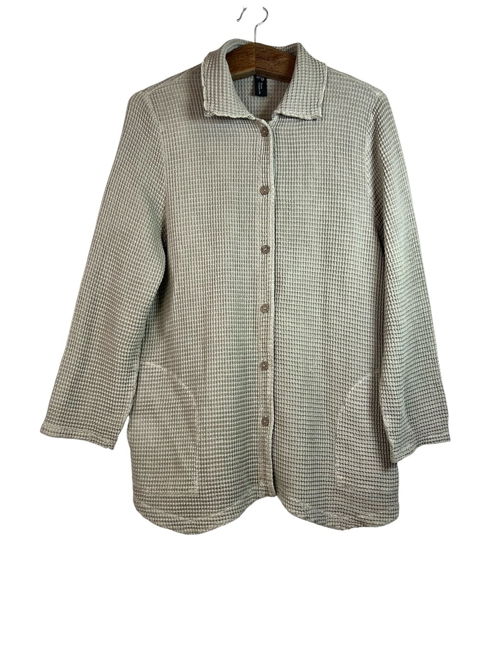 Focus Casual Life Textured Waffle Weave Button Up Blouse Shacket Size M Artsy